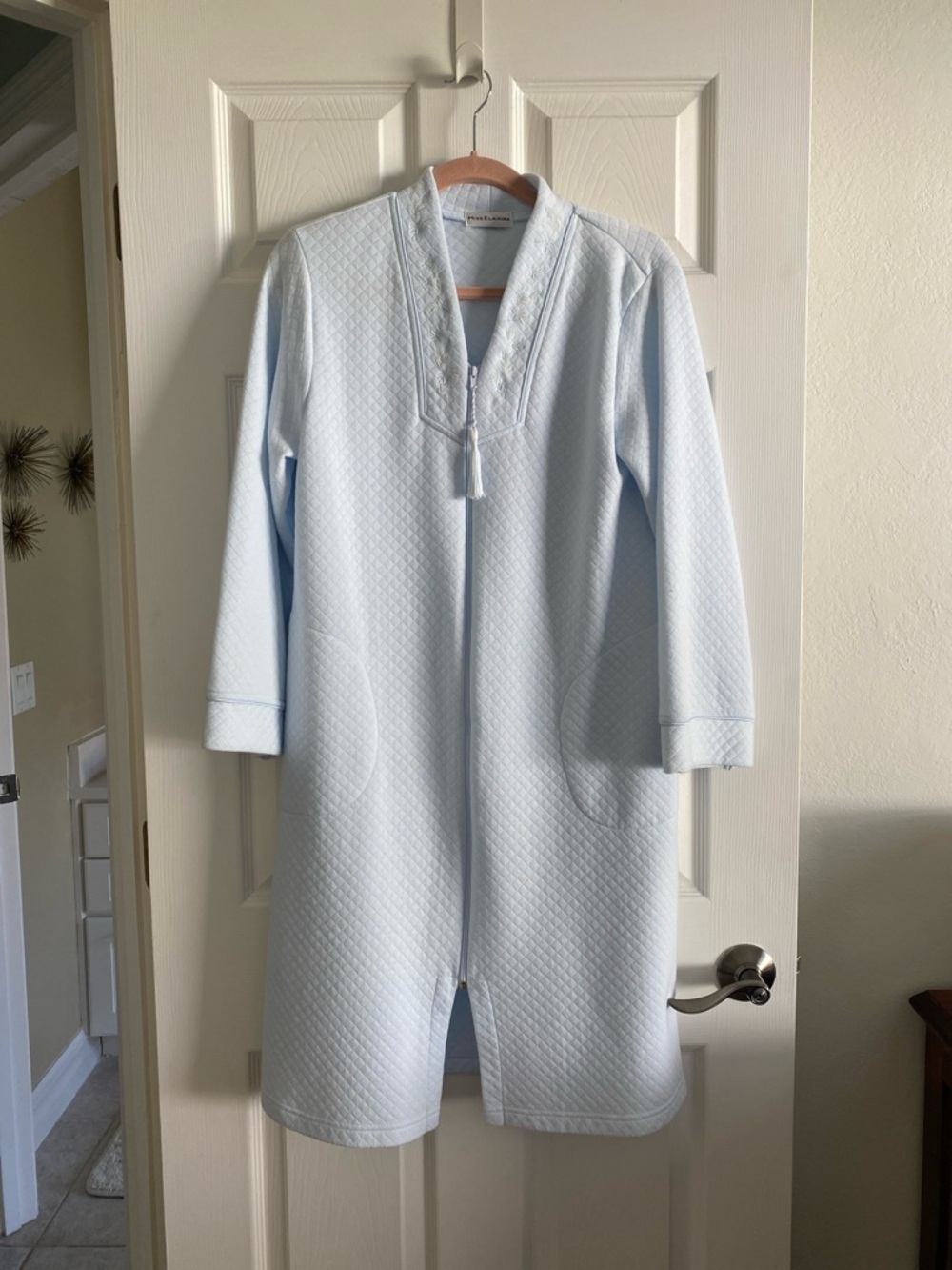 Miss Elaine Light Blue Quilted Trench-Style Coat